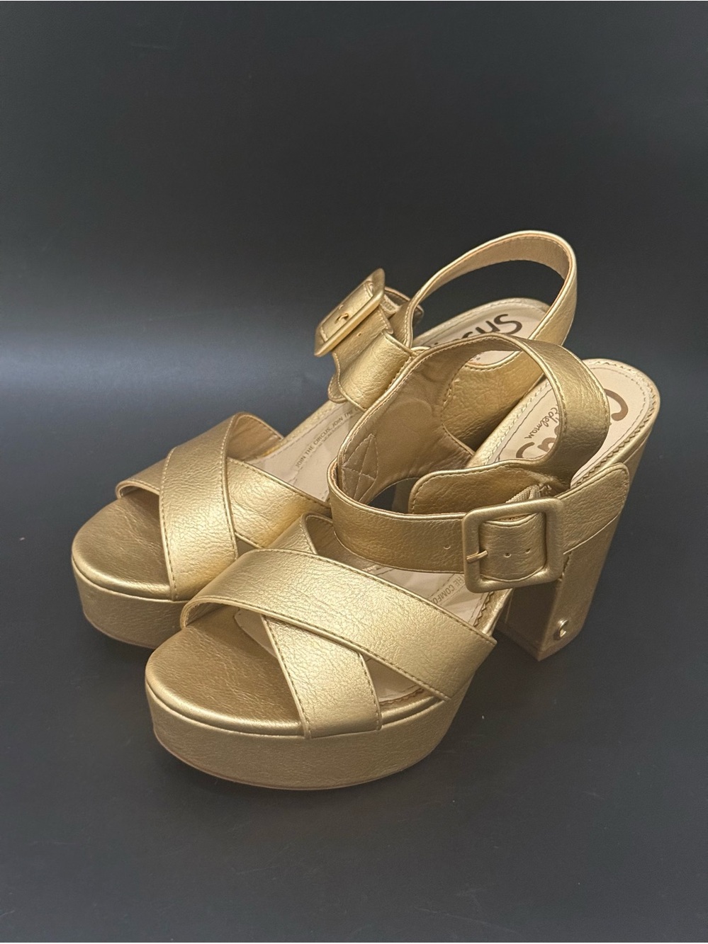 CIRCUS by Sam Edelman “Kaylor” Metallic Gold Leather Platform Sandals Size 6.5M